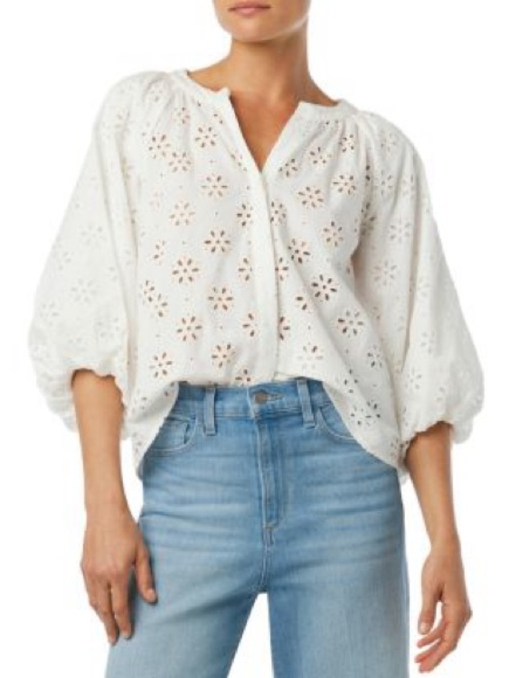 JOE’S JEANS The Andie Broderie Eyelet Puff-Sleeve Top S White $198 Retail NWOT